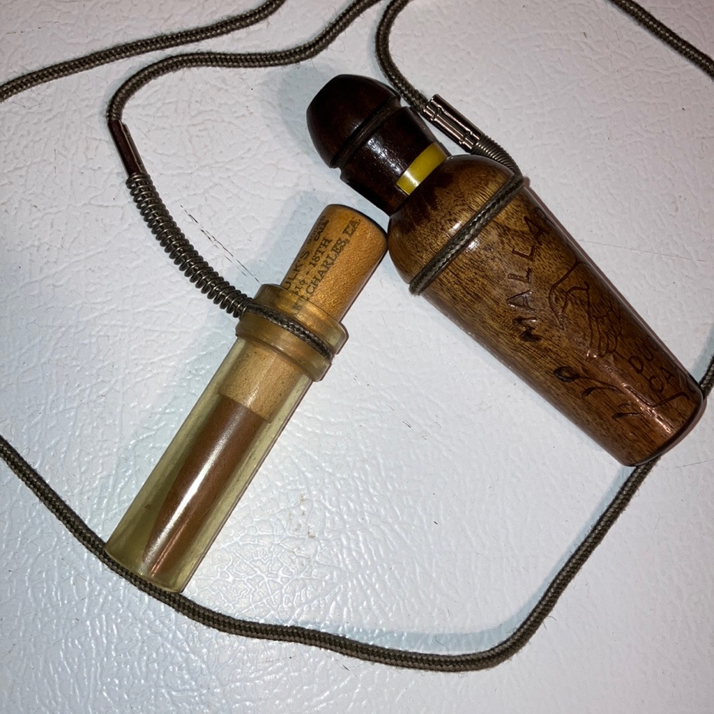 Wooden Mallardtone Duck Call & Faulk Goose Call On Lanyard Vintage Collectable